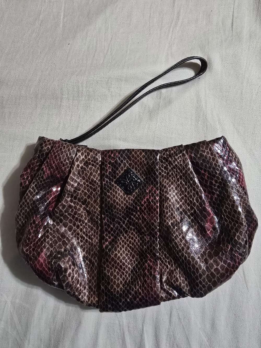 Wristlet Clutch in Brown and Burgundy Snake Print
